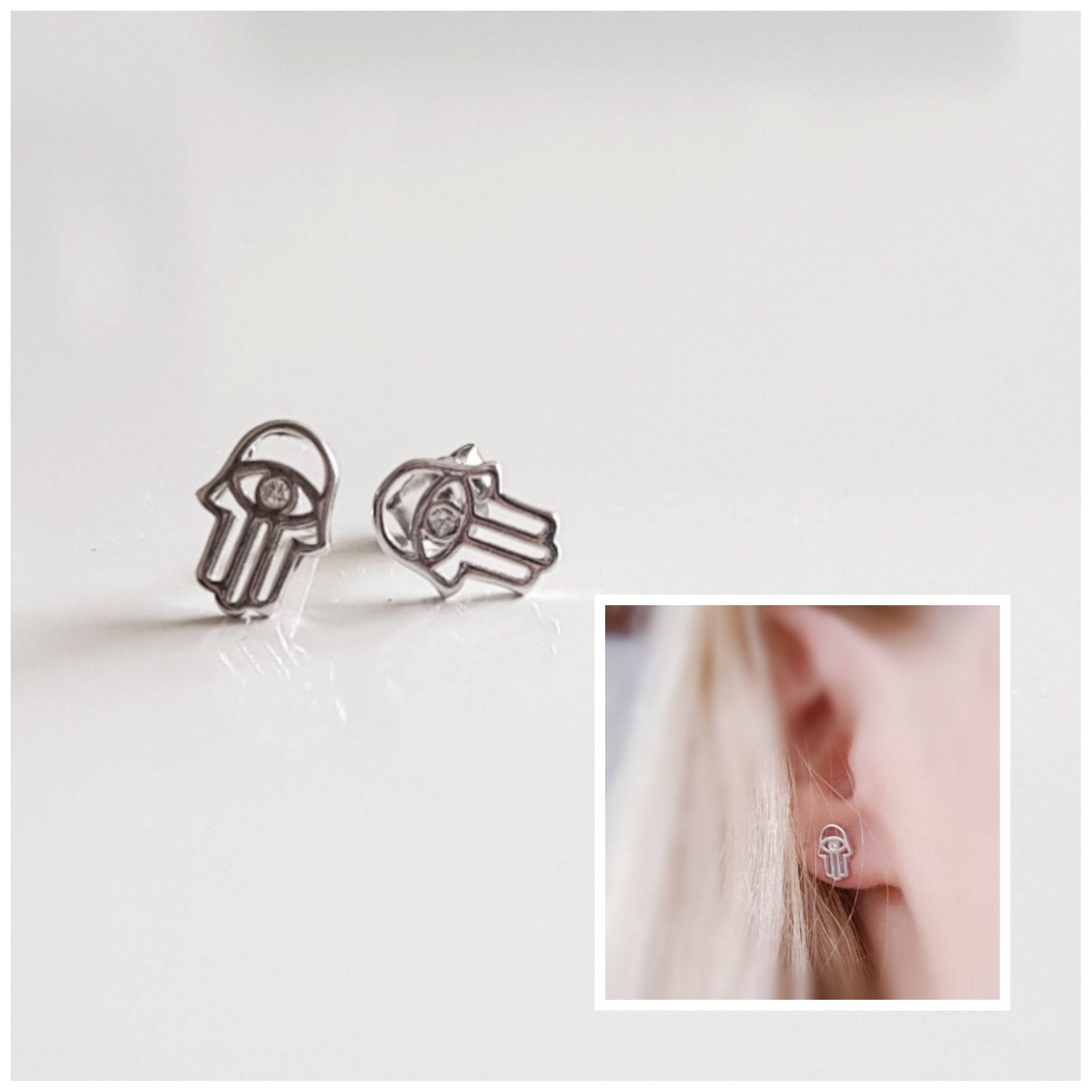 Pendientes Pequeños De La Mano De Fátima En Plata, Diseño Clásico Y Minimalista, Ideales Para Uso Diario O Como Regalo
