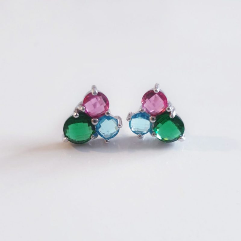 Pendientes trio piedras rosa, verde y azul