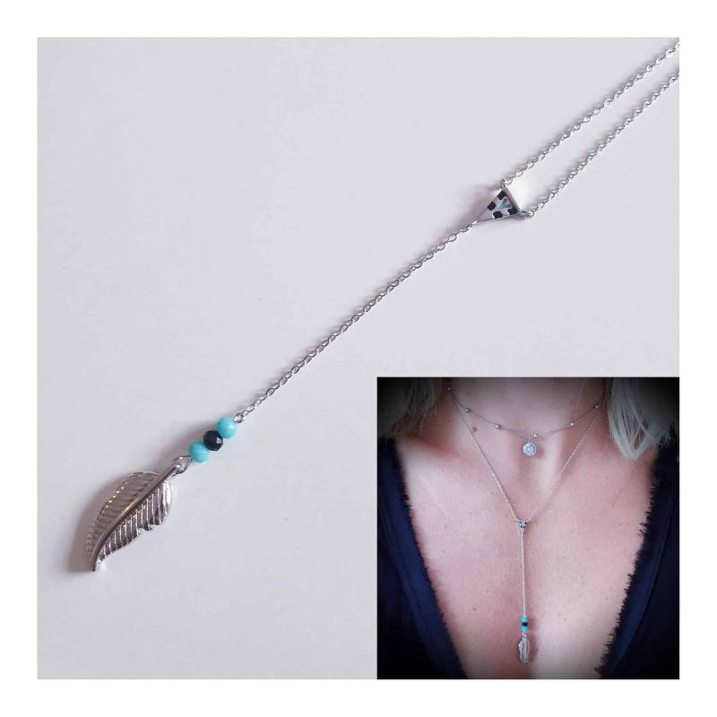 Collar hoja pluma blue