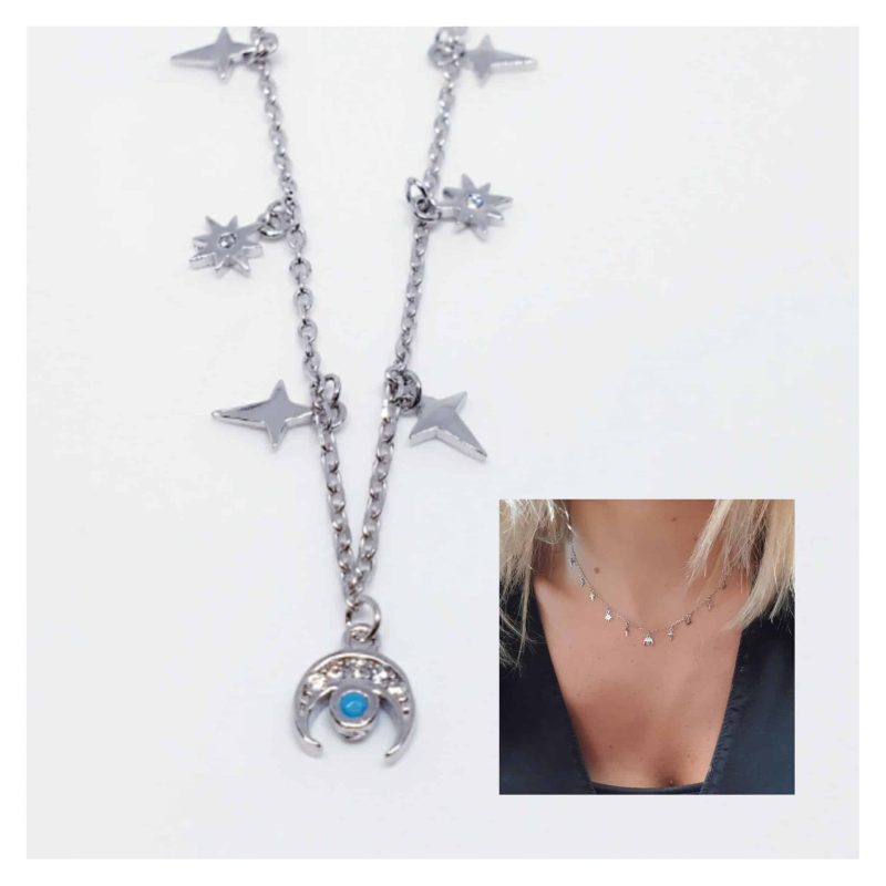 Collar charms luna creciente plata de ley