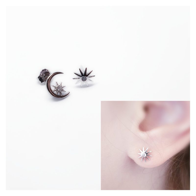 Pendientes luna y estrella combinados