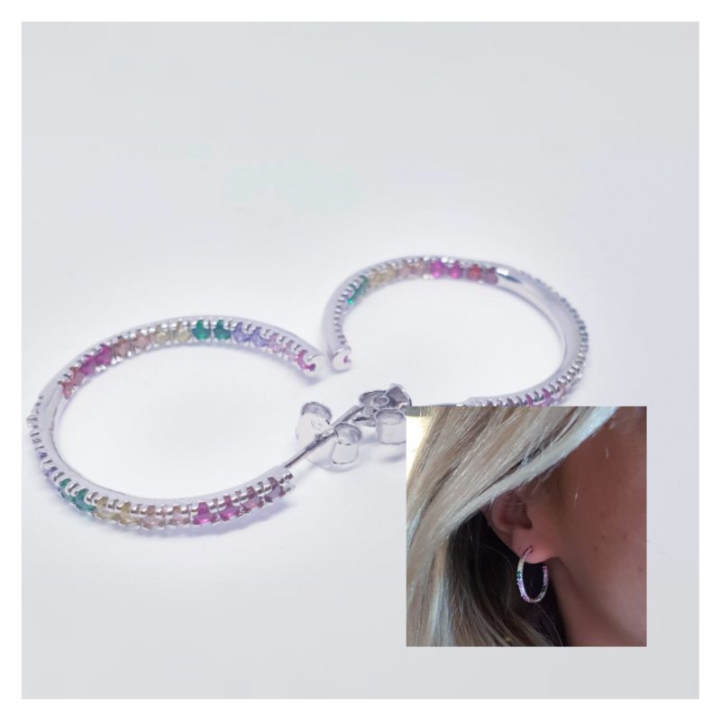 Pendientes aros circonitas colores 20 mm