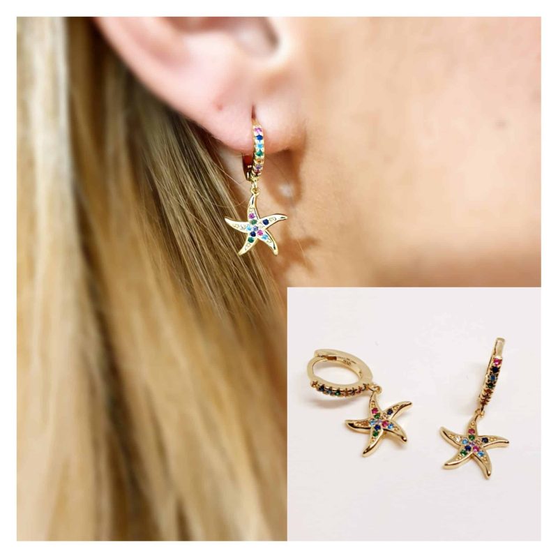 Pendiente oro estrella de mar multicolor
