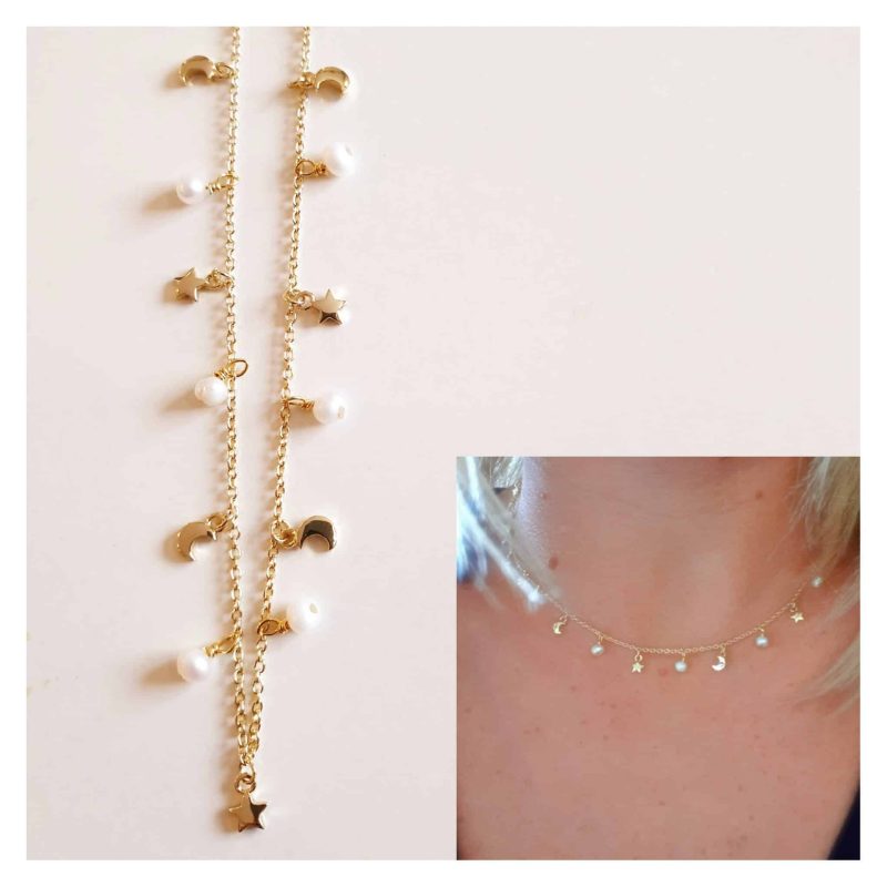 Collar perlas con estrellas y lunas