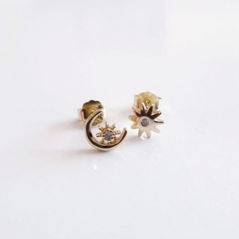 Pendientes oro luna y estrella combinados