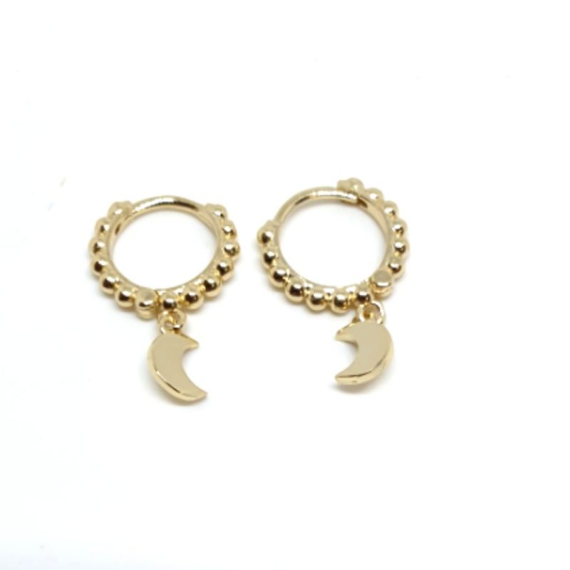 Pendiente aro bolitas oro luna