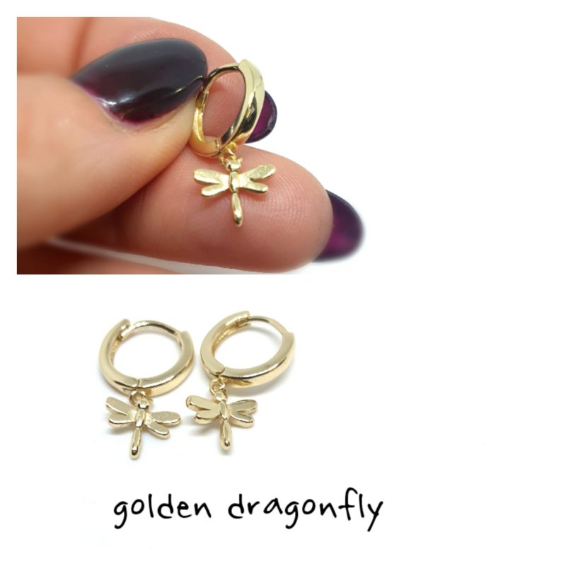 Pendientes aritos dragonfly golden