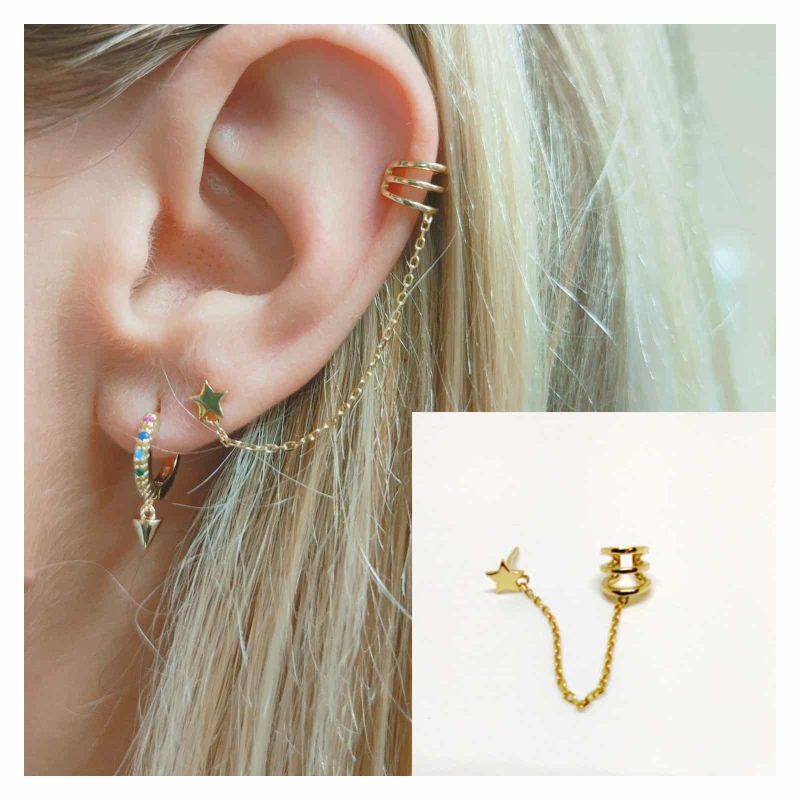 Pendiente ear cuff cadena estrella oro