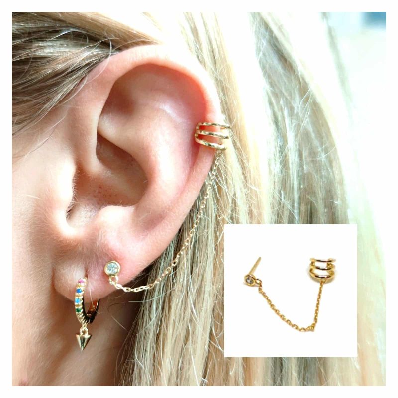 Pendiente ear cuff cadena punto de luz oro