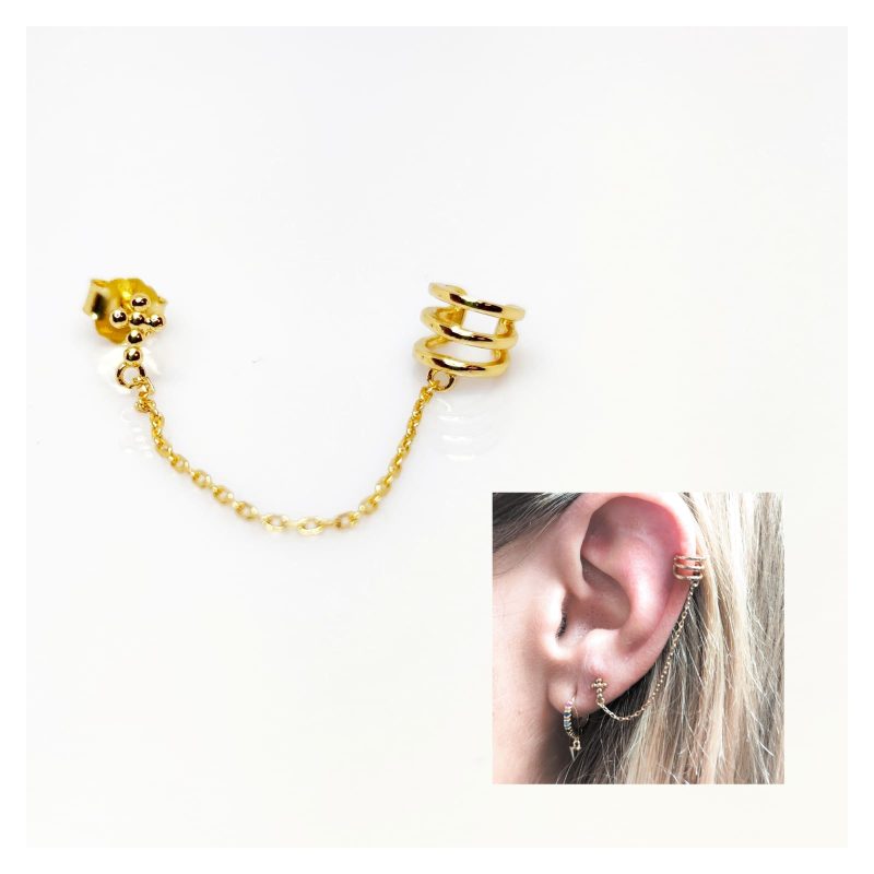 Pendiente ear cuff cadena cruz oro