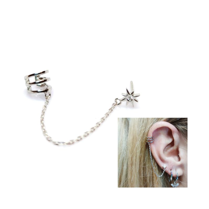 Pendiente ear cuff cadena estrella polar