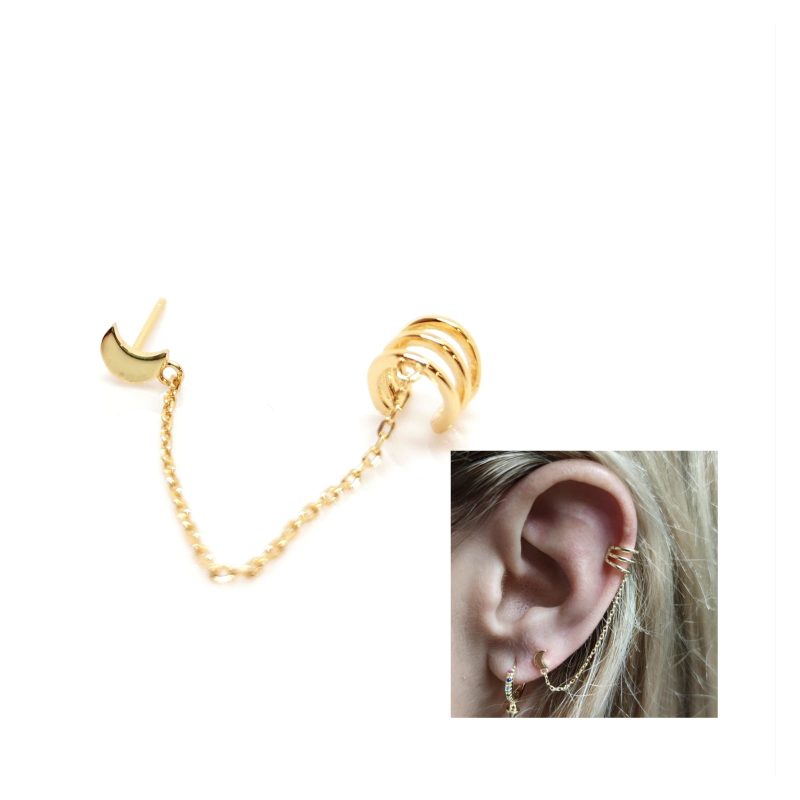 Pendiente ear cuff cadena luna oro