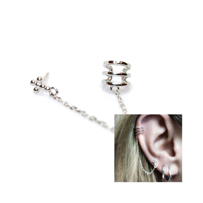 Pendiente ear cuff cadena cruz