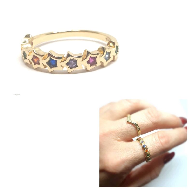 Anillo rainbow stars oro