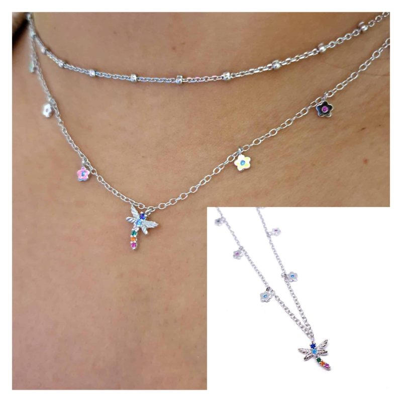 Collar libélula y florecitas