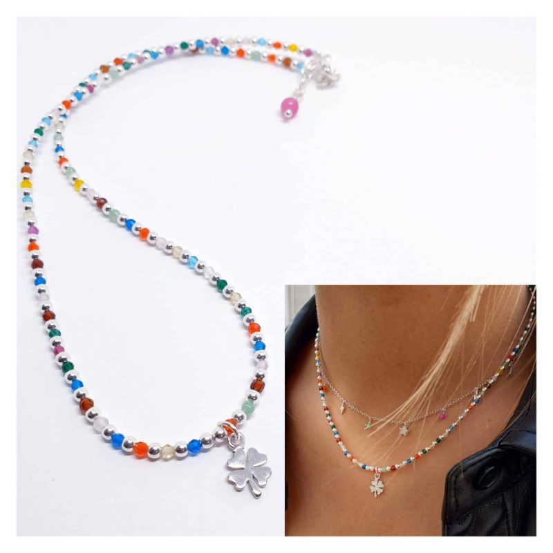 Collar trébol piedras