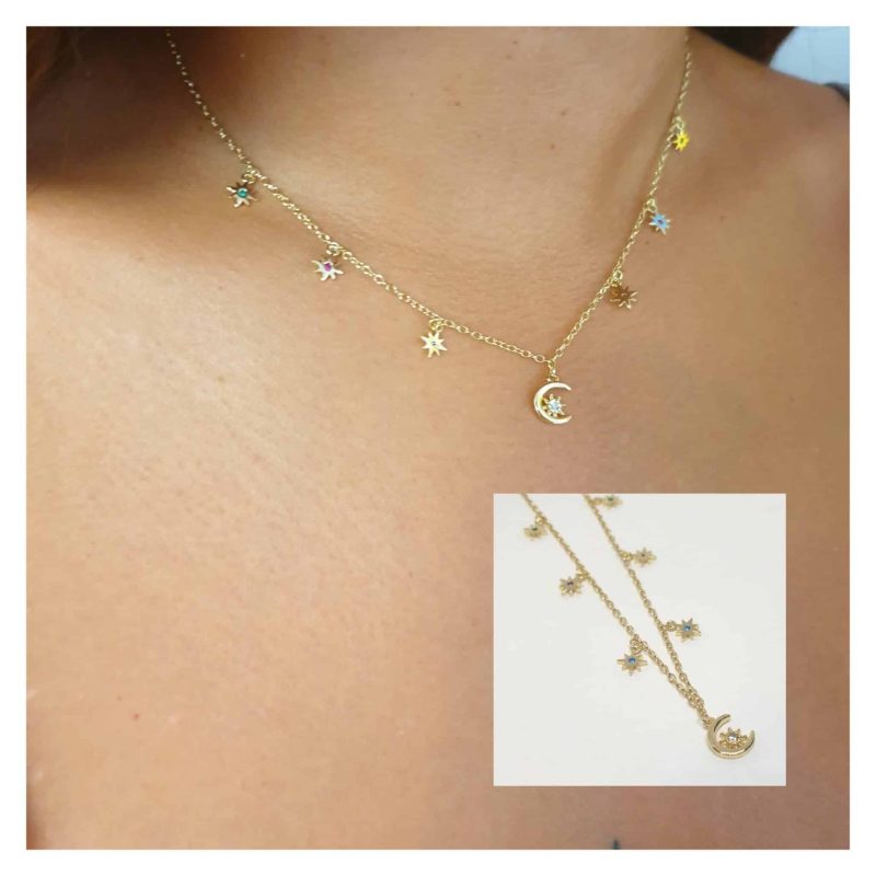 Collar luna y estrellas polares oro