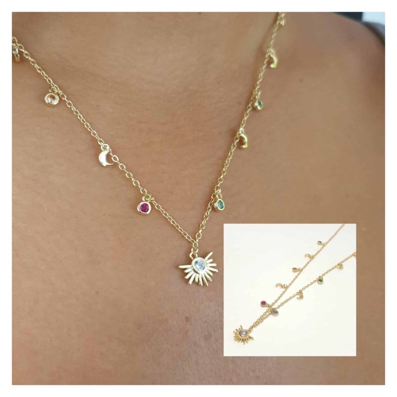 Collar sol naciente multicolor oro