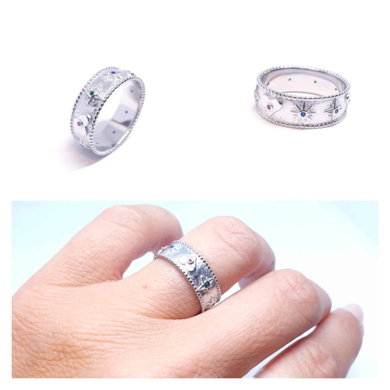 Anillo corazòn y estrellas polares