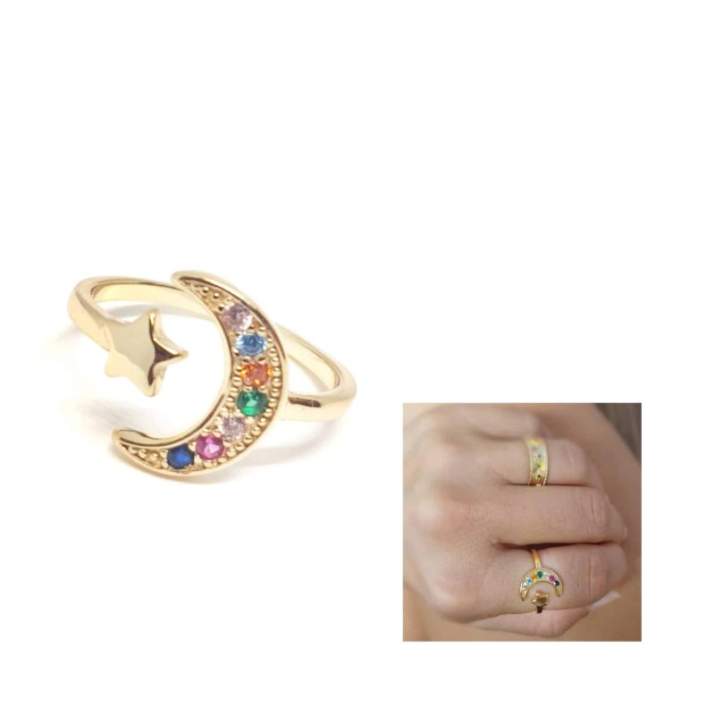 Anillo luna multicolor oro