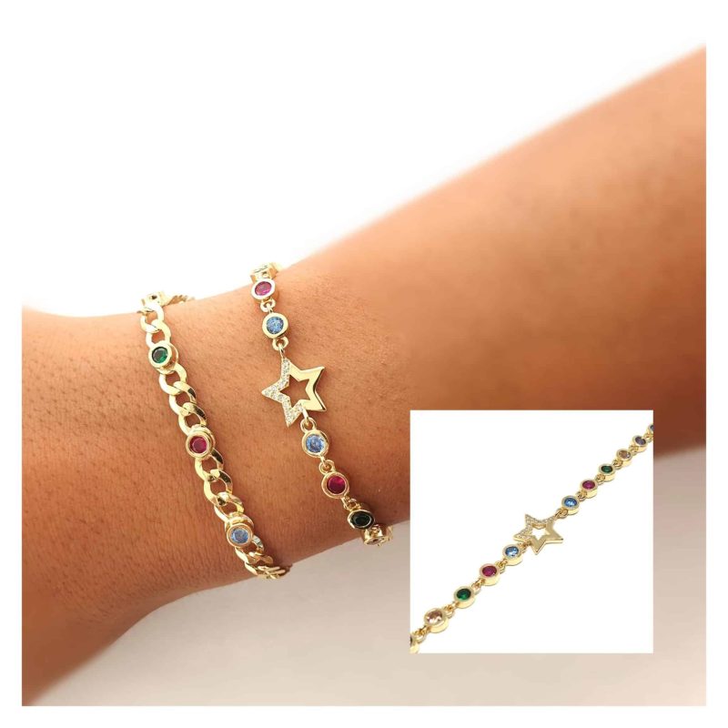 Pulsera estrella y piedras oro