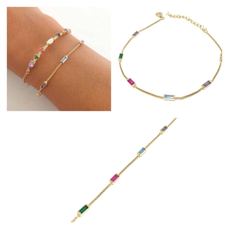 Pulsera baguette multicolor oro