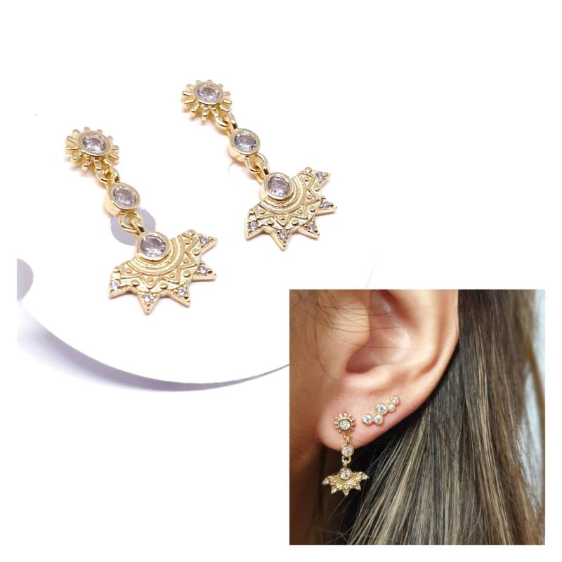 Pendiente bohemian blanco oro