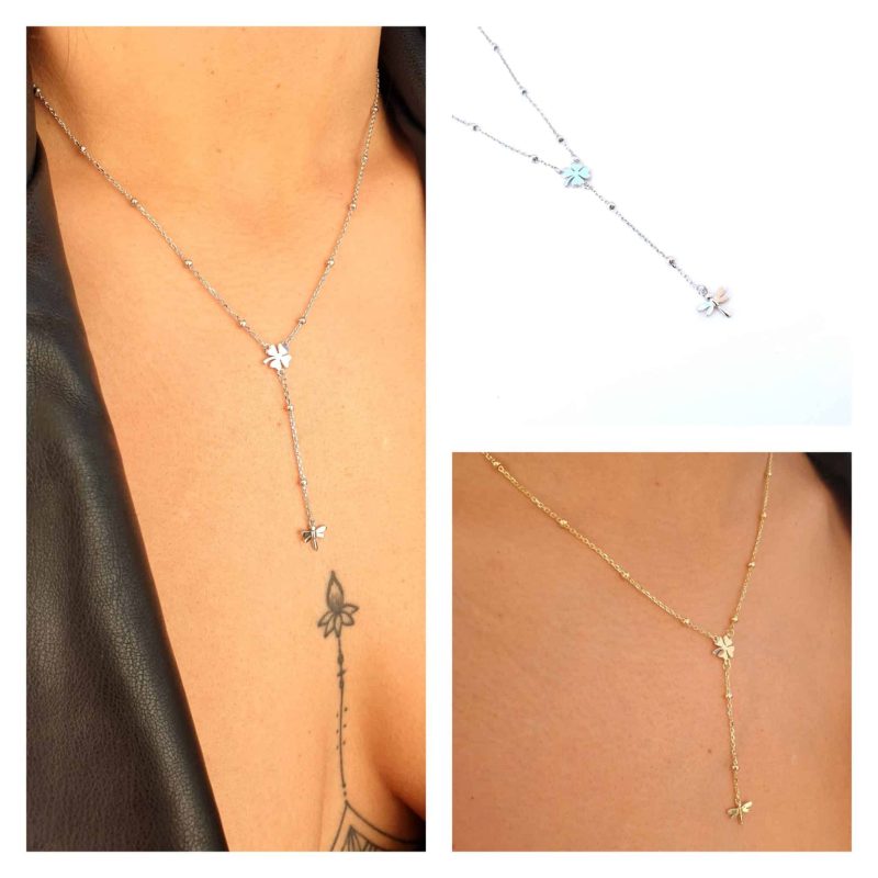 Collar "Y" trébol y libélula
