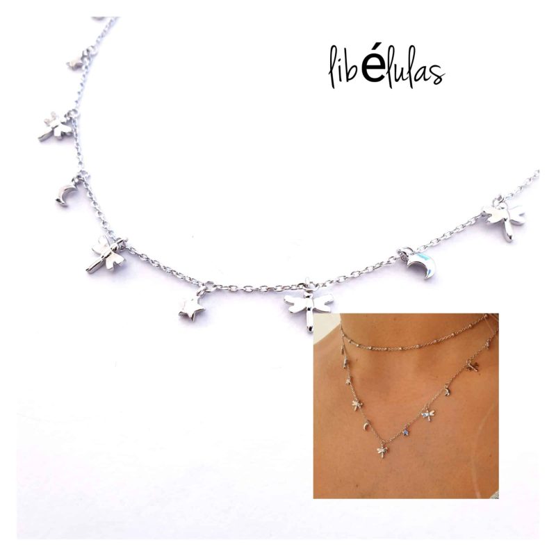 Collar libélulas, estrellas y lunas