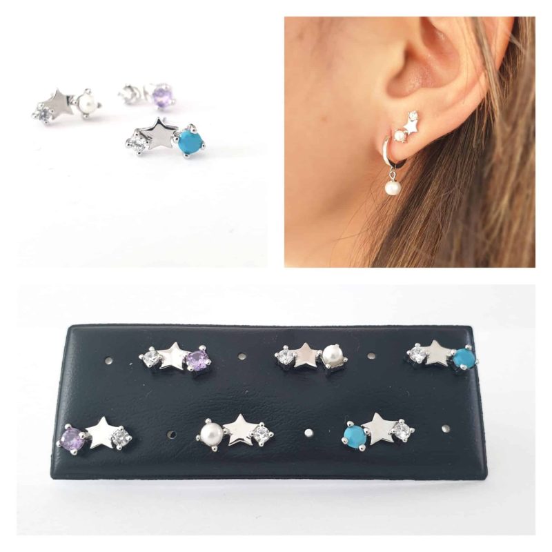 Pendientes piedra, perla y estrella