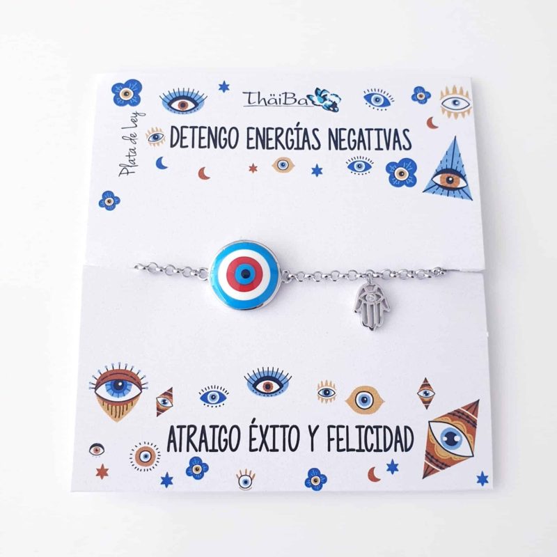 Pulsera ojo turco turquesa con mano de fátima