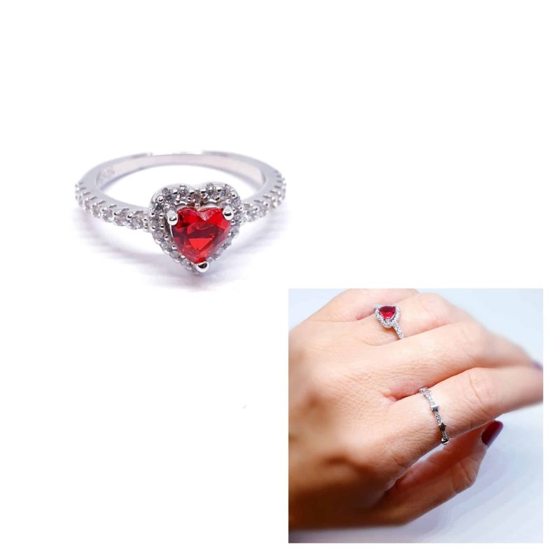 Anillo corazón rojo