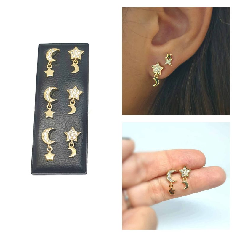 Pendientes luna y estrella oro
