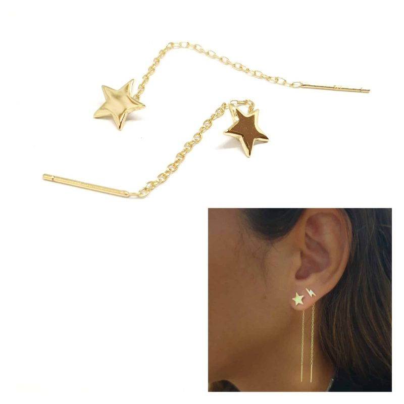 Pendiente cadena estrella oro