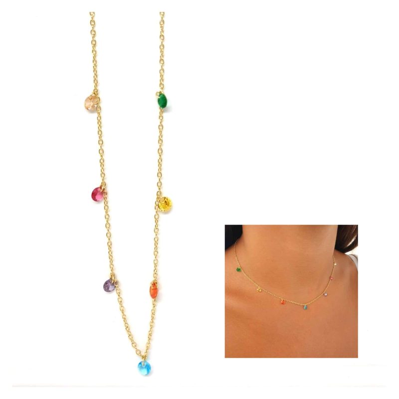 Collar oro chapitas de colores