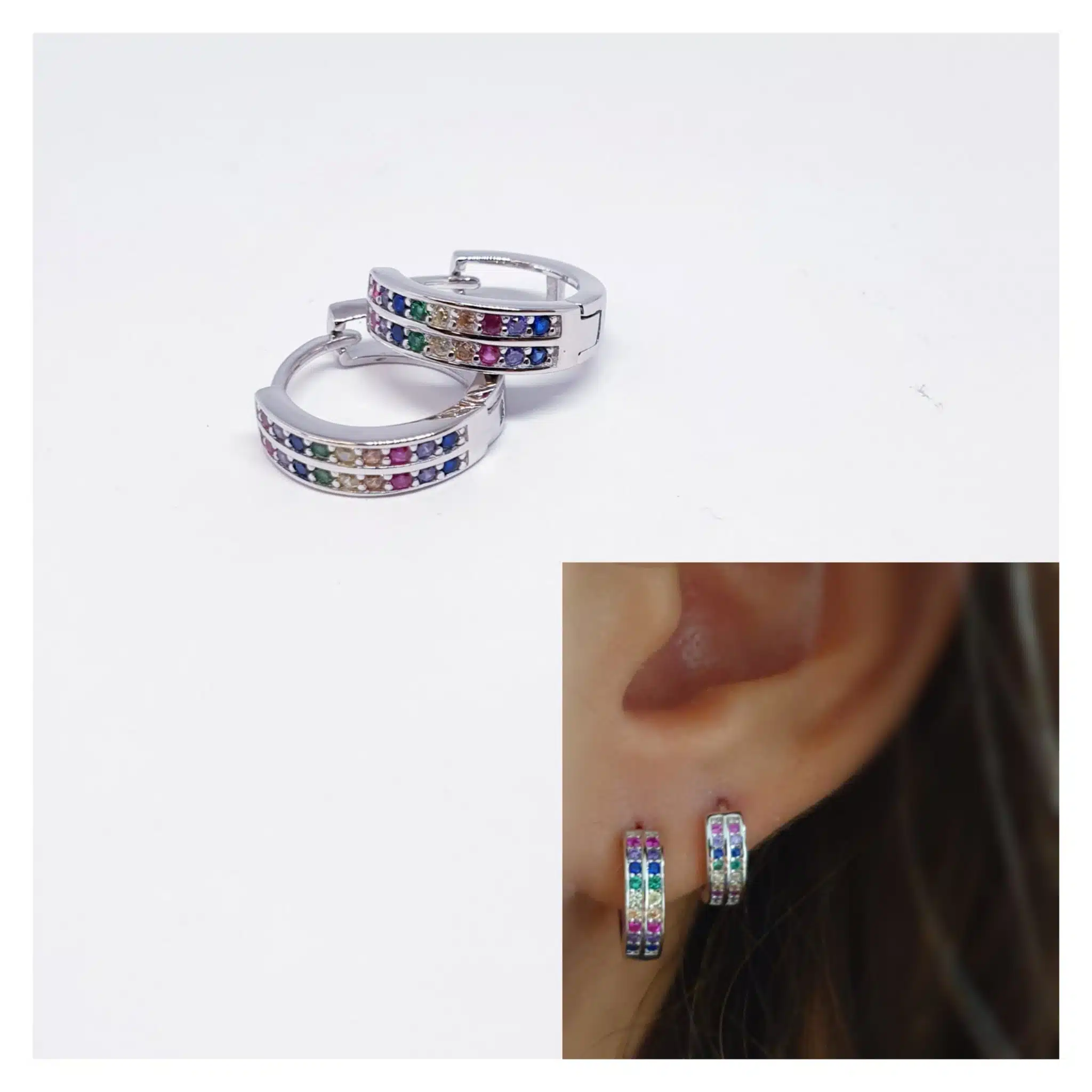 Pendientes doble circonitas colores 14 mm