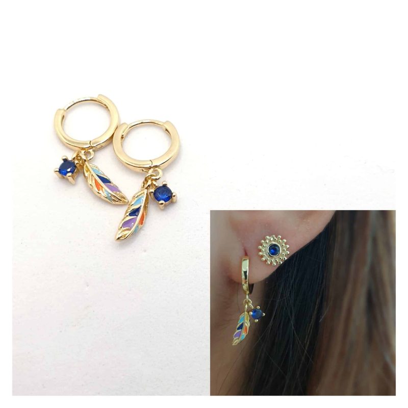 Pendientes pluma color oro