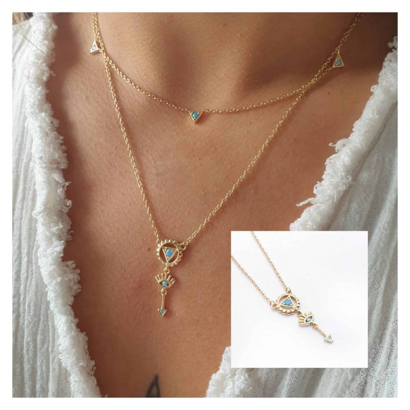 Collar boho turquesa oro