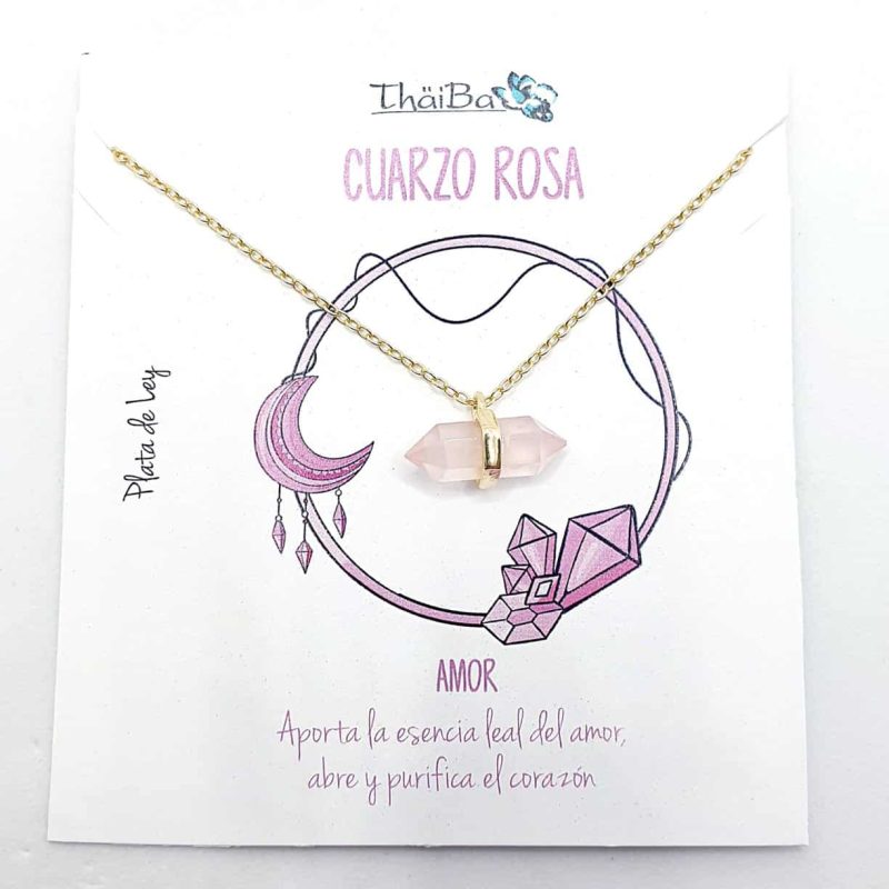 Colla cuarzo rosa prisma oro