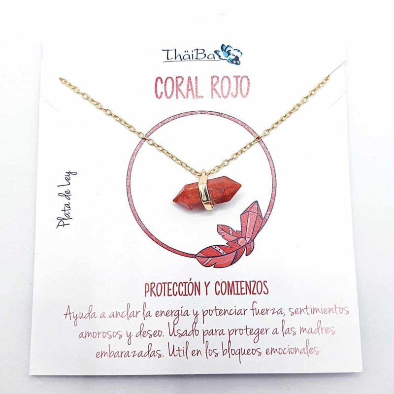 Collar coral rojo oro prisma