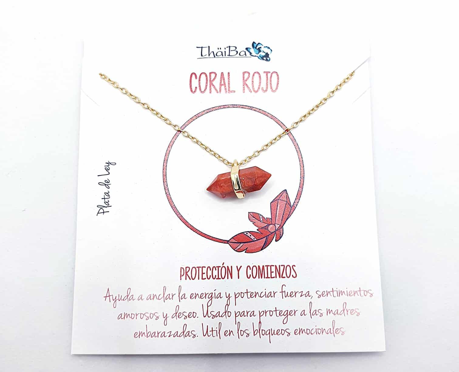 Collar coral rojo oro prisma
