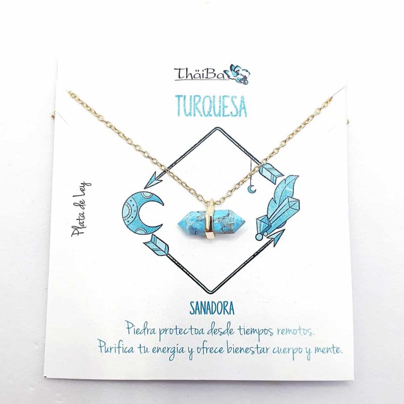 Collar piedra turquesa prisma oro