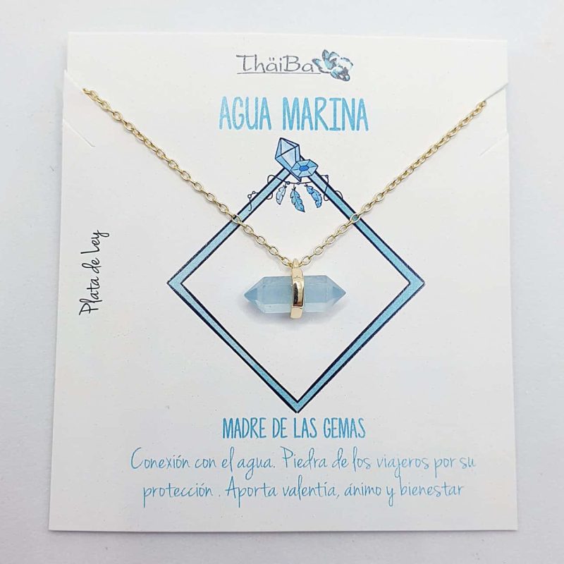 Collar agua marina oro prisma