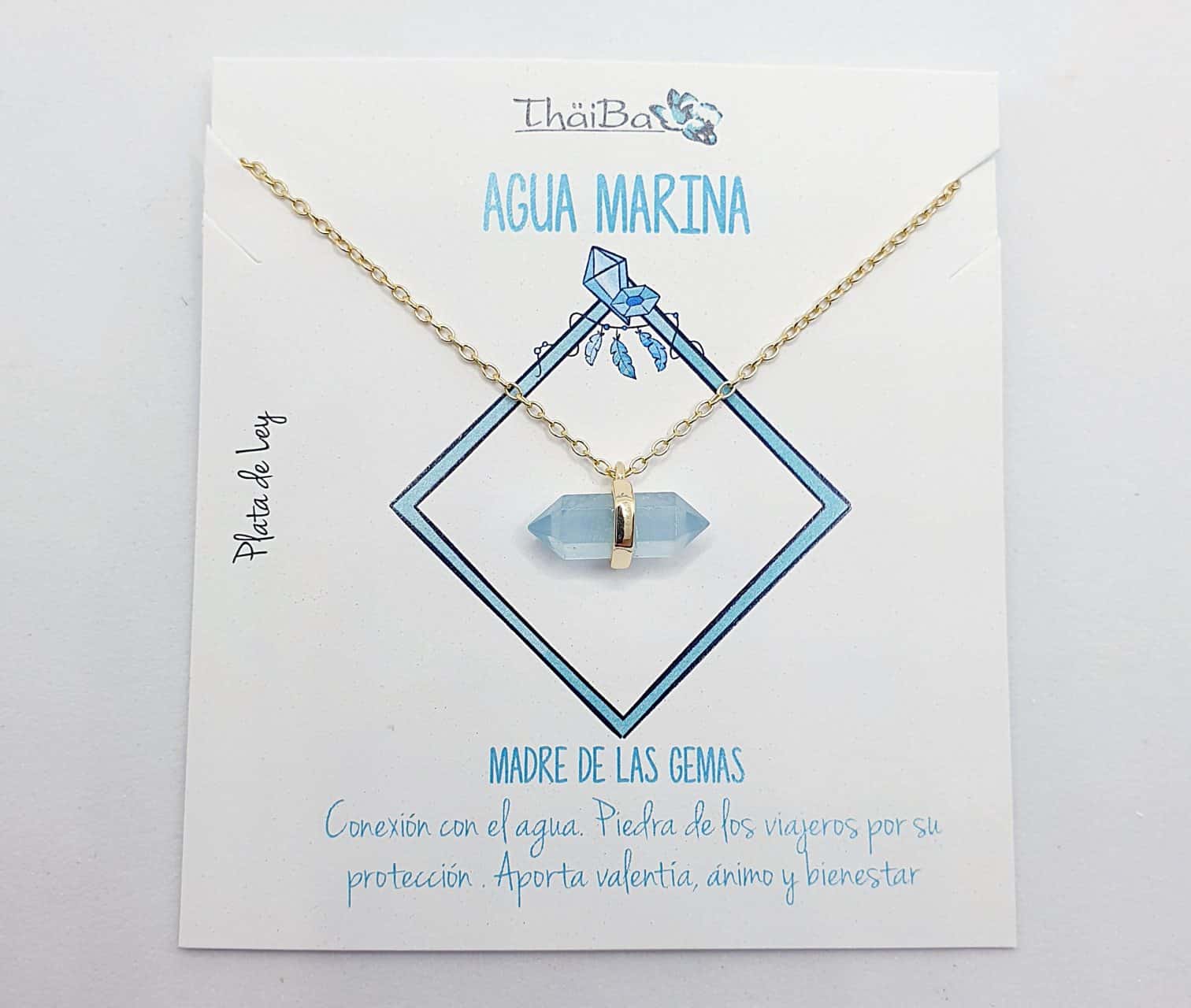 Collar agua marina oro prisma