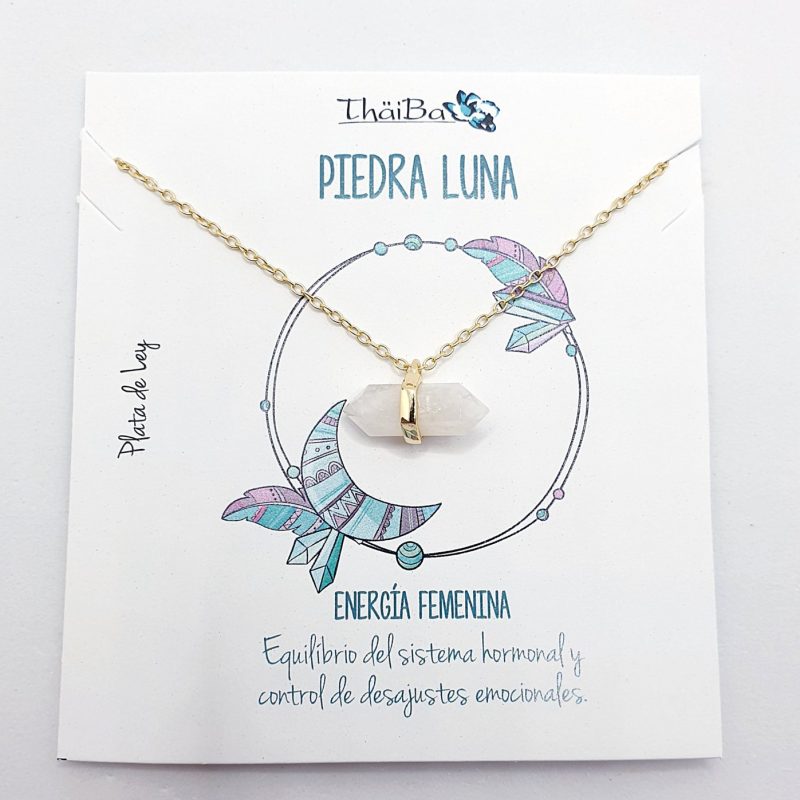 Collar piedra luna oro prisma