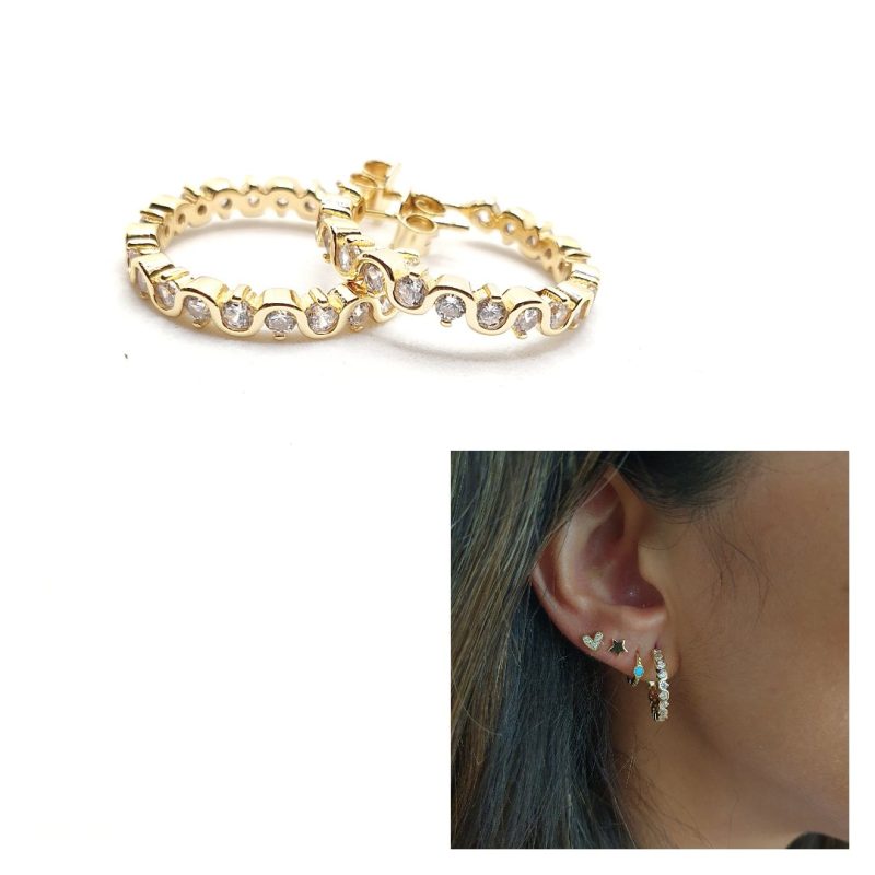 pendientes aro circonitas oro