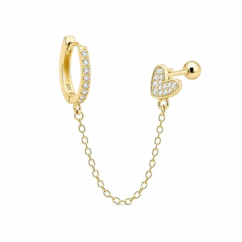 Pendiente cadena corazón oro
