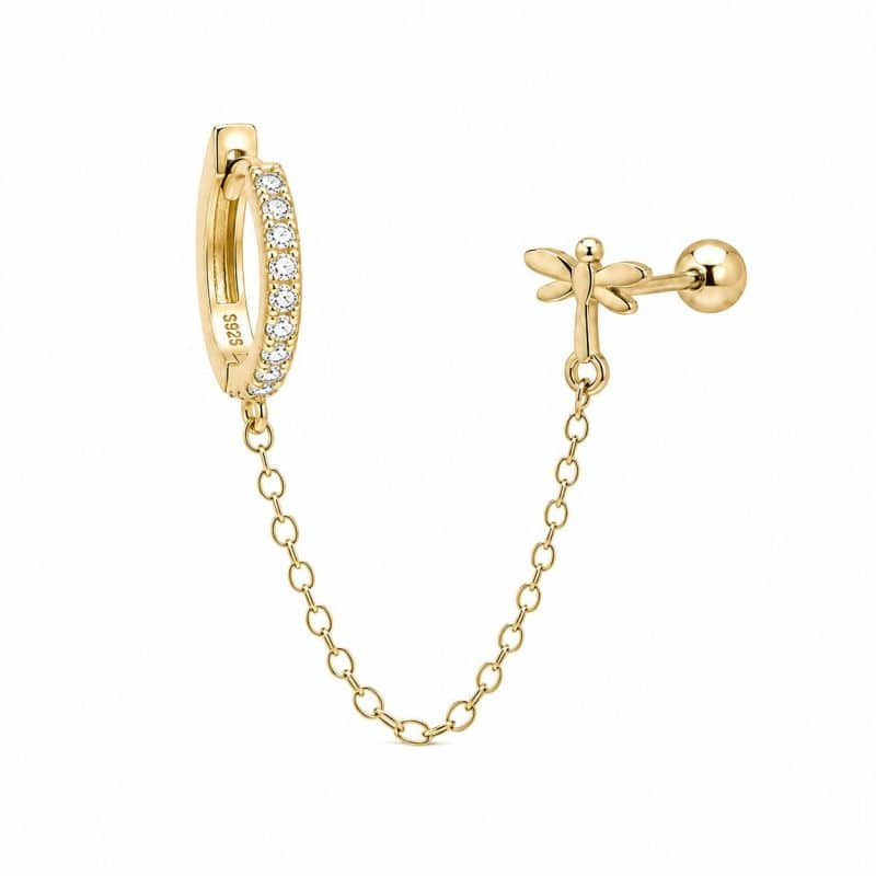 Pendientes cadena libélula oro